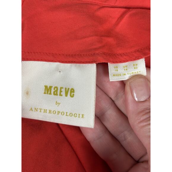 Maeve Anthropologie Shirt Dress Red 10 Cut Out Back Collared Maxi - Picture 3 of 12